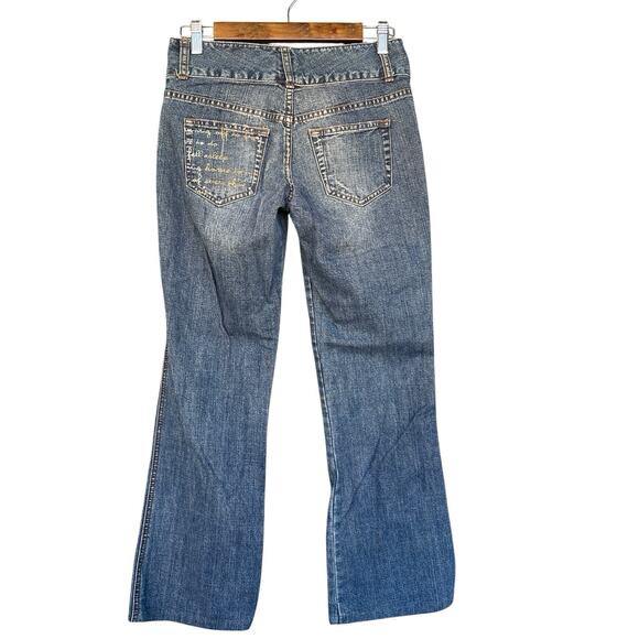 Express Jeans Juniors Size 1/2 Bootcut Beaded Script Embellished Double Button - Picture 2 of 13